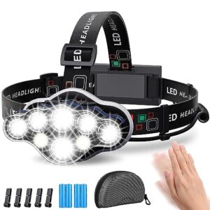 MLIAIMCE Stirnlampe mit 18000 Lumen, 8 LED, IPX4 wasserdicht, ideal für Outdoor Aktivitäten wie Camping und Wandern, mit Handsteuerung und 8 Beleuchtungsmodi.