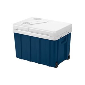 Mobicool MQ40W Kühlbox mit Rollen in Blau und Weiß, 39 Liter Volumen, elektrisch betrieben für Auto, Boot und Steckdose.