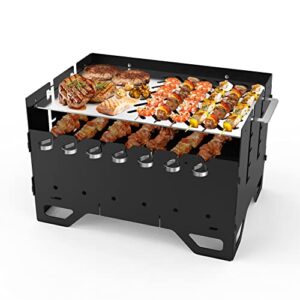 Mobiler Mangal Kohlegrill mit Grillplatte und Spießen, ideal für Schaschlik und Gemüse, kompaktes Design für Outdoor-Aktivitäten