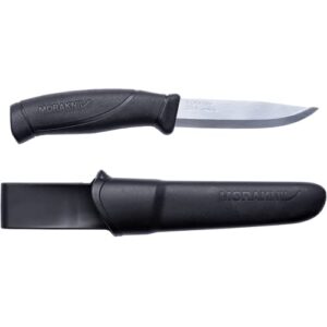 Mora Uni Companion Messer in Schwarz Größe M mit ergonomischem Griff und rostfreier Stahlklinge, ideal für Outdoor-Aktivitäten und Küche.