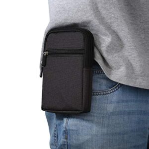 Multifunktionale Gürteltasche aus Leder in Schwarz für Outdoor-Aktivitäten, ideal für Camping und Wandern, mit Reißverschluss und Gürtelschlaufe.