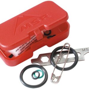 MSR Annual Stove Kit Campingkocher in roter Kunststoffbox mit O-Ringen und multifunktionalem Werkzeug für Outdoor-Aktivitäten
