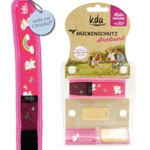 Funktionales Mückenschutzarmband für Kinder im Einhorn Design - farbenfroh und elastisch, ideal für Outdoor-Aktivitäten wie Camping und Gartenbesuche.