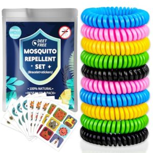 20 Stück Mückenarmband Set mit bunten Armbändern und 60 Mückenschutzpflastern für effektiven Insektenschutz bei Outdoor-Aktivitäten.