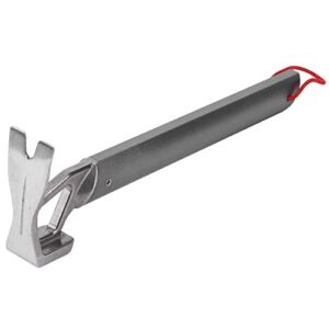 Multifunktionaler Camping Hammer aus Edelstahl mit langem Griff und U-förmigen Haken zum Herausziehen von Zeltstiften und Pfählen, ideal für Camping und Gartenarbeit.