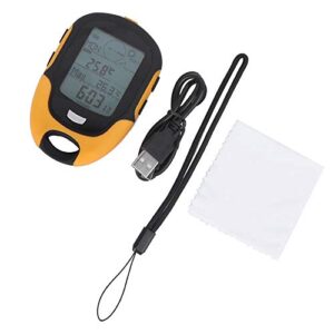 Multifunktionaler Höhenmesser mit Barometer, Thermometer, Hygrometer und Kompass für Outdoor-Aktivitäten, in ergonomischem Design mit verschiedenen Messwertanzeigen.