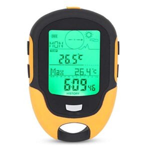 Multifunktionaler Höhenmesser FR500 in Schwarz und Gelb mit digitalem Display, Temperaturanzeige und ergonomischem Design, ideal für Outdoor-Aktivitäten.
