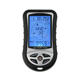 Multifunktions-Gerät für Outdoor-Aktivitäten mit LCD-Digitalanzeige, Kompass, Höhenmesser, Barometer, Thermometer, Uhr und Kalender in einem kompakten Design.
