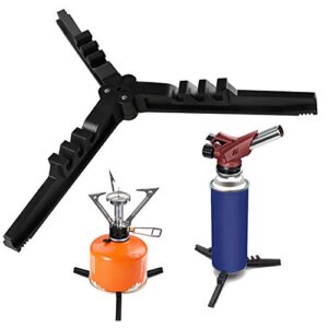Multifunktionaler Standfuß für Gas-Kartuschen, geeignet für Camping und Outdoor-Aktivitäten, stabil und zusammenklappbar, mit robustem Design aus Kunststoff.
