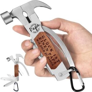 Multitool Hammer mit 12 Funktionen, inklusive Zange, Schraubendreher und Säge, personalisiert mit der Gravur 'GLÜCK IST EINEN PAPA WIEDER DICH ZU HABEN', perfekt als Vatertagsgeschenk für Väter.