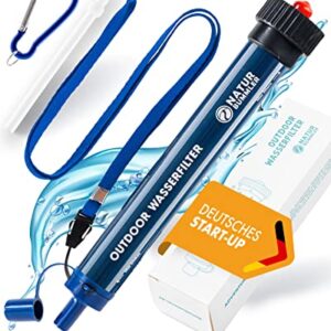 Naturbummler Outdoor Wasserfilter für sicheres Trinkwasser bei Outdoor-Aktivitäten, mit kompakter Bauweise, Karabiner und Verlängerungshalm, effektive Filtration von 99,9999% aller Bakterien und Keime.
