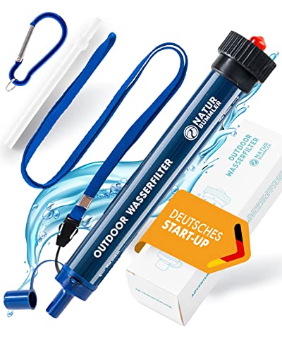Naturbummler Outdoor Wasserfilter für sicheres Trinkwasser bei Outdoor-Aktivitäten, mit kompakter Bauweise, Karabiner und Verlängerungshalm, effektive Filtration von 99,9999% aller Bakterien und Keime.