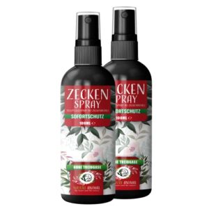 Nature Animal 2X Zeckenschutz Spray für Hunde und Katzen - hochwirksame und sofortige Abwehr gegen Zecken in einer 100 ml Sprühflasche.