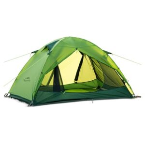 Naturehike ultraleichtes Silikonzelt in verschiedenen Grüntönen, ideal für Camping und Wandern, zeigt belüftete Öffnungen und stabile Konstruktion.