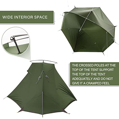 Ultraleichtes, wasserdichtes Zelt für 1-2 Personen in Waldgrün mit stabilem, konischem Design, ideal für Camping und Outdoor-Aktivitäten.