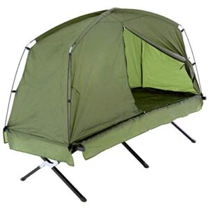Nexos Trading Survival-Zelt Feldbett mit Zelt in grün, 190x80 cm, ausgestattet mit Moskitonetzfenster für frische Luftzirkulation und robustem 600D Polyester.