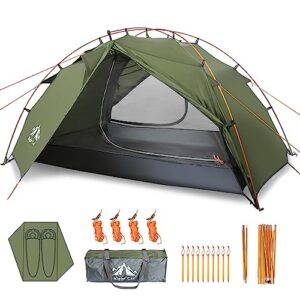 Night Cat Camping Zelt für 2 Personen in Olivgrün mit orangefarbenen Stangen und Netzfenster, ideal für Outdoor-Aktivitäten