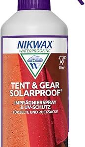Nikwax Imprägnierung für Zelte und Outdoor-Ausrüstung in einer 500 ml Sprühflasche, bietet UV-Schutz und wasserabweisende Eigenschaften.