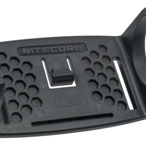 Nitecore Halteplatte HLB40 in Schwarz, ideal zur Befestigung von Stirnlampe an Fahrradhelm und Kletterhelm, aus robustem Kunststoff mit modernem Design.