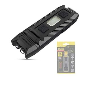 Nitecore Thumb Mini Taschenlampe Schlüsselanhänger mit 85 Lumen, USB aufladbar, in Schwarz mit rutschfester Oberfläche und integriertem Schlüsselring.