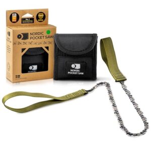 Nordic Pocket Saw Handkettensäge 65 cm in Tragetasche für Wandern und Camping, kompakte und leistungsstarke Outdoor-Säge mit beidseitigen Zähnen zum effizienten Schneiden von Holz.