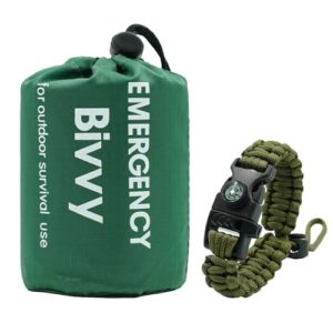 RLXMARTD Green Bivy Bags und Notfall-Überlebensarmband für Outdoor-Aktivitäten, kompakt und leicht, ideal für Notfallsituationen.