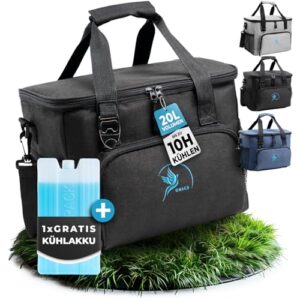 Obics Kühltasche klein 20l Kühlbox für Camping und Picknicks, isolierte Thermotasche in Schwarz mit Kühl-Akku und strapazierfähigem Material