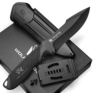 ODENWOLF W2 Outdoor Messer mit feststehender Klinge, robust aus D2 Stahl gefertigt, mit schwarzem griff und sicherer Scheide, ideal für Jagd und Outdoor-Aktivitäten.