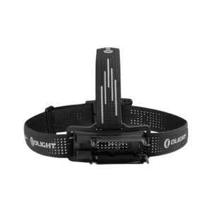 Ergonomisches und flexibles Stirnband mit Haupt- und Obergurt für die Perun 3 Stirnlampe in Schwarz, ideal für Outdoor-Aktivitäten.