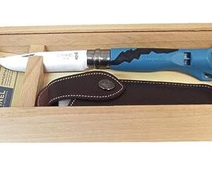 OPINEL Kindermesser Outdoor Junior für Kinder in blauer Geschenkbox, inklusive gravierbarer Klinge und Lederetui für sicheres Aufbewahren, ideal für kleine Abenteurer.