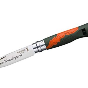 OPINEL Kindermesser Outdoor Junior in Orange mit Wunschgravur, ideal für kleine Entdecker. Leichtes und sicheres Kindermesser für Outdoors aktivitäten.