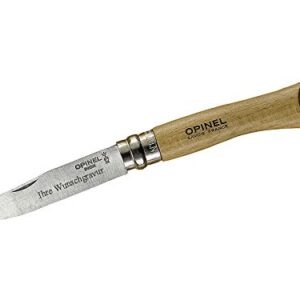 OPINEL Kindermesser No.7 aus Buchenholz mit individueller Gravur auf der Klinge, ideales Messer für Kinder zum sicheren Umgang und für Outdoor-Aktivitäten.