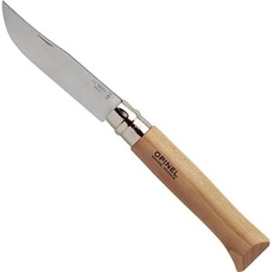 Opinel O001084 Taschenmesser in beige mit 12 cm Klinge und Griff aus Hartholz, ideal für Outdoor-Aktivitäten und Camping.