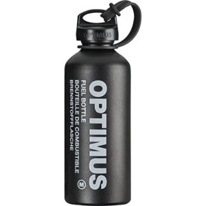 Optimus Brennstoffflasche M 8021021 in Schwarz, 0,6 Liter, mit kindersicherem Verschlussdeckel und Sicherungsschlaufe, ideal für Outdoor-Aktivitäten und Camping.