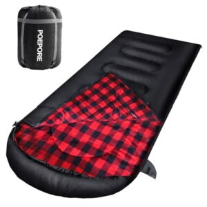 POEPORE Schlafsack für Erwachsene, 3-4 Jahreszeiten, warmer Flanell Schlafsack in Rot, ideal für Camping und Outdoor-Abenteuer.