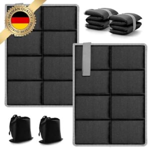 2er Pack wasserdichte Outdoor Sitzkissen aus Oxford-Stoff in Schwarz, faltbar und mit zwei Aufbewahrungstaschen, ideal für Camping, Wandern, und Picknick.