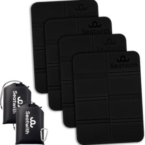 4er Set Outdoor Sitzmatte - faltbare Iso-Thermo-Sitzkissen in schwarz, ideal zum Schutz vor Kälte, Nässe und Schmutz, inklusive Tragetasche und Karabinerhaken für einfache Befestigung am Rucksack.
