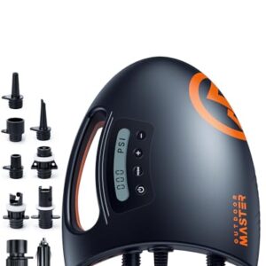 OutdoorMaster The Shark Elektrische Luftpumpe mit 20 PSI für schnelles und sicheres Aufpumpen von aufblasbaren Produkten, ausgestattet mit digitalem Display und Auto-Off-Funktion.