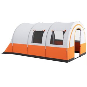 Outsunny Tunnelzelt für 6 Personen in cremeweiß mit zwei Räumen, ideal für Camping und Garten, ausgestattet mit Lichthaken und robustem Design