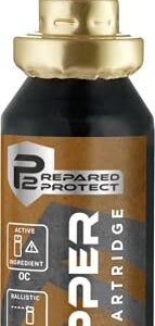 P2P Pfeffergel-Kartusche mit 11 ml Inhalt, ideal für Tierabwehrmittel. Schwarz mit goldenen und orangefarbenen Akzenten, ausgestattet mit rotem Sprühkopf für einfache Handhabung und präzise Spraytechnologie.