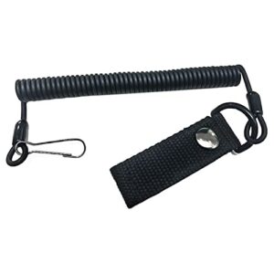 Paracord Tactical Lanyard in Schwarz mit Karabinerhaken für sichere Befestigung von Ausrüstung beim Angeln, Wandern und Jagen. Strapazierfähiges Nylonmaterial mit flexibler Spiralkonstruktion.