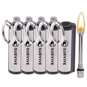 SURVIVE Permanente Streichhölzer im 5er-Pack, wasserfeste und sturmfeste Notfall-Zündzünder mit Schlüsselanhänger, ideal für Outdoor-Aktivitäten und Notfallsituationen.