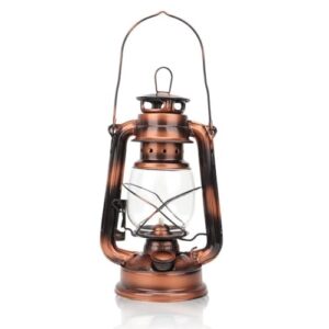 Bronzefarbene Petroleumlampe im Retro-Stil, geeignet für Indoor und Outdoor, ideal für Garten und Camping mit feuerfestem Glas und stabiler Metallkonstruktion.