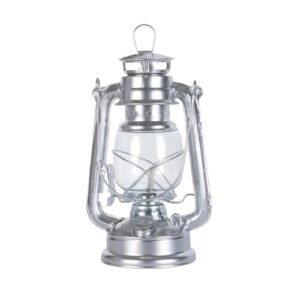 Silberne Petroleumlampe im Retro-Design, ideal für Outdoor- und Indoor-Nutzung, 25 cm hoch, für Camping und Garten geeignet