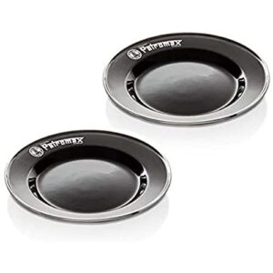 Petromax Emaille Teller 2er Set in Schwarz mit Edelstahlrand, ideal für Outdoor und Camping, leicht und kratzfest