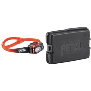 Wiederaufladbare Stirnlampe PETZL SWIFT RL in orange mit Transportbox für Outdoor-Abenteuer und nächtliche Aktivitäten