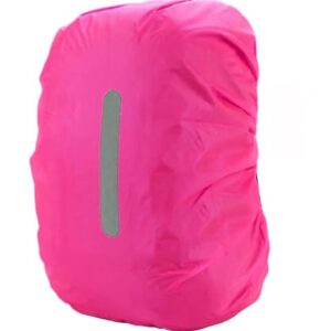 Wasserdichter Schulranzen-Regenschutz in Rosa mit reflektierendem Streifen, passend für Rucksäcke und Taschen, ideal für Schule, Wandern und Outdoor-Aktivitäten.