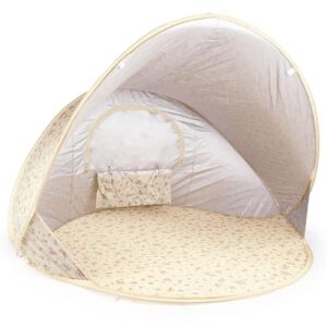 Bieco Ella Pop-up Strandmuschel im Design Vintage Flowers mit UV-Schutz 40+, ideal für den Strand, Park und Garten, bietet sicheren Spielspaß für Kinder und einfachen Aufbau.