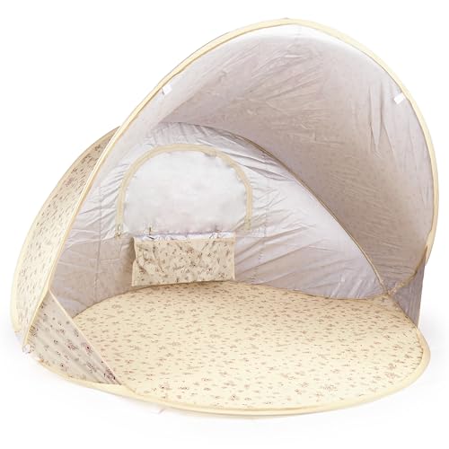 Bieco Ella Pop-up Strandmuschel im Design Vintage Flowers mit UV-Schutz 40+, ideal für den Strand, Park und Garten, bietet sicheren Spielspaß für Kinder und einfachen Aufbau.