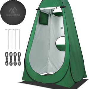 Pop-up Toilettenzelt in kräftigem Grün für Camping, Strand und Outdoor-Aktivitäten, bietet Privatsphäre und Komfort.